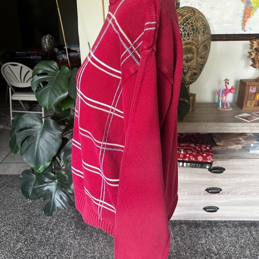 Oscar de la Renta Red Plaid Crewneck Sweater - Picture 3 of 7